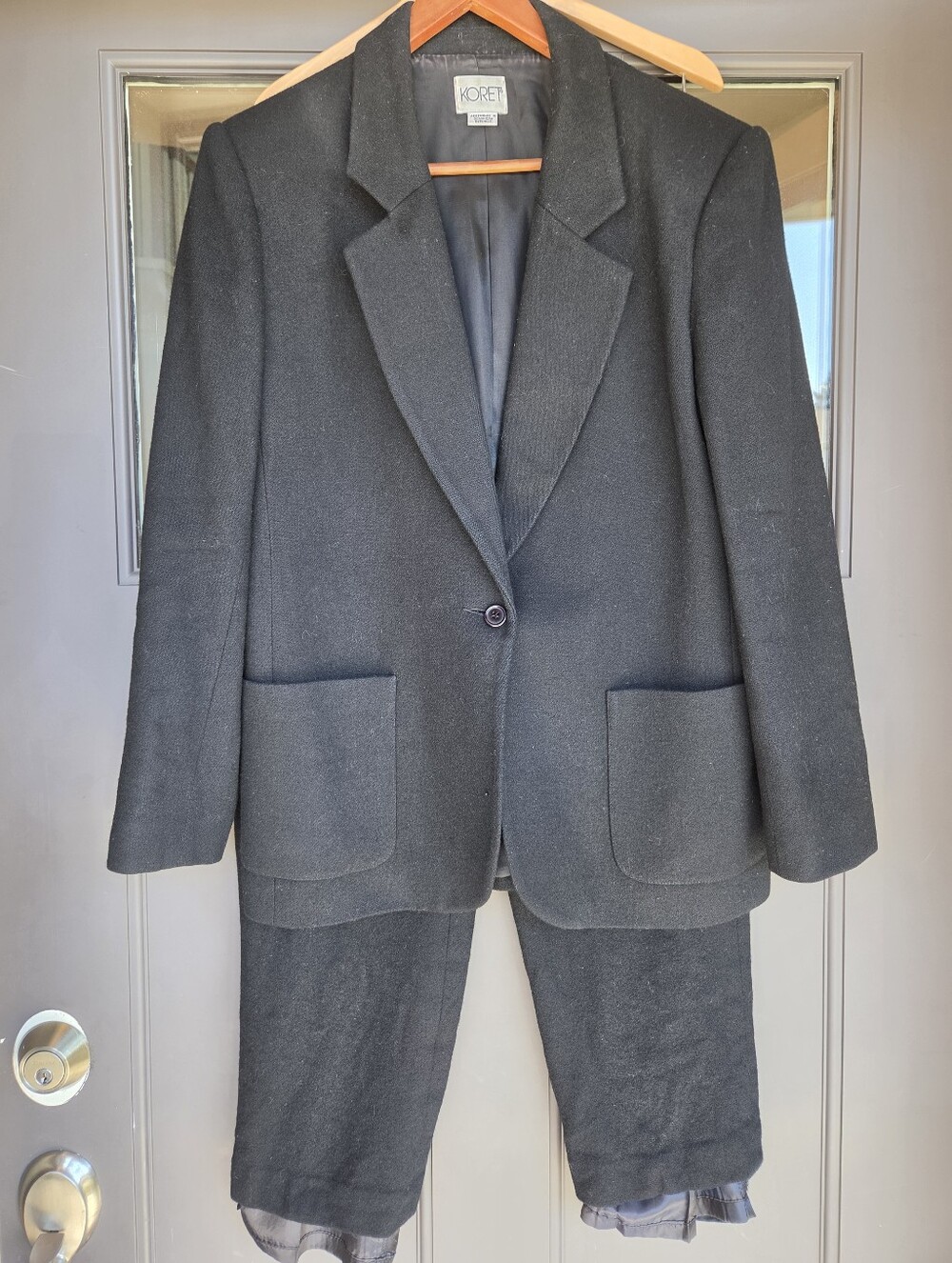 VTG Koret 100% Pure Wool Black Blazer & Trousers Set Petite Medium